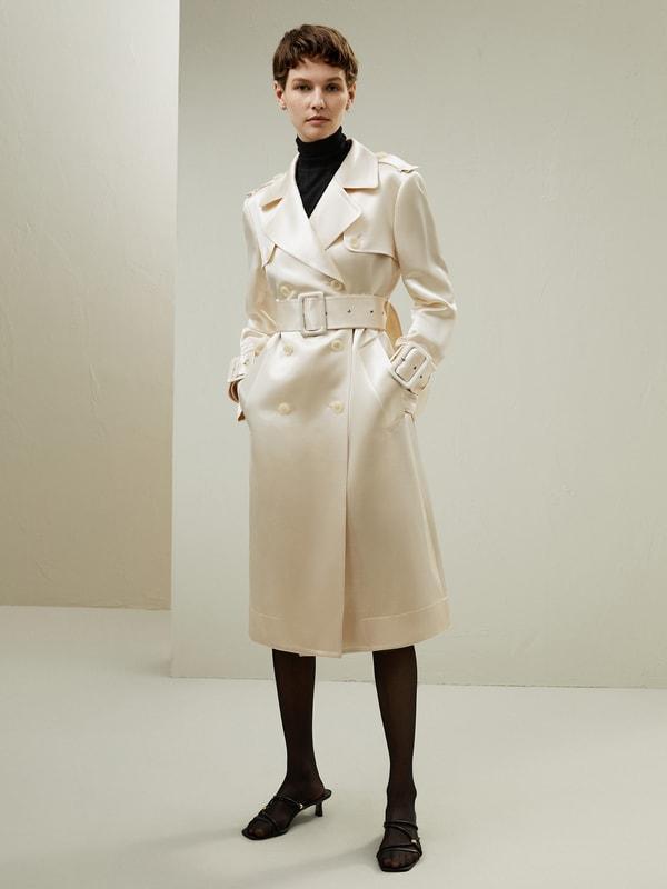 Double Breasted Silk-Blend Belted Coat product image