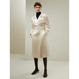 Double Breasted Silk-Blend Belted Coat Product Image