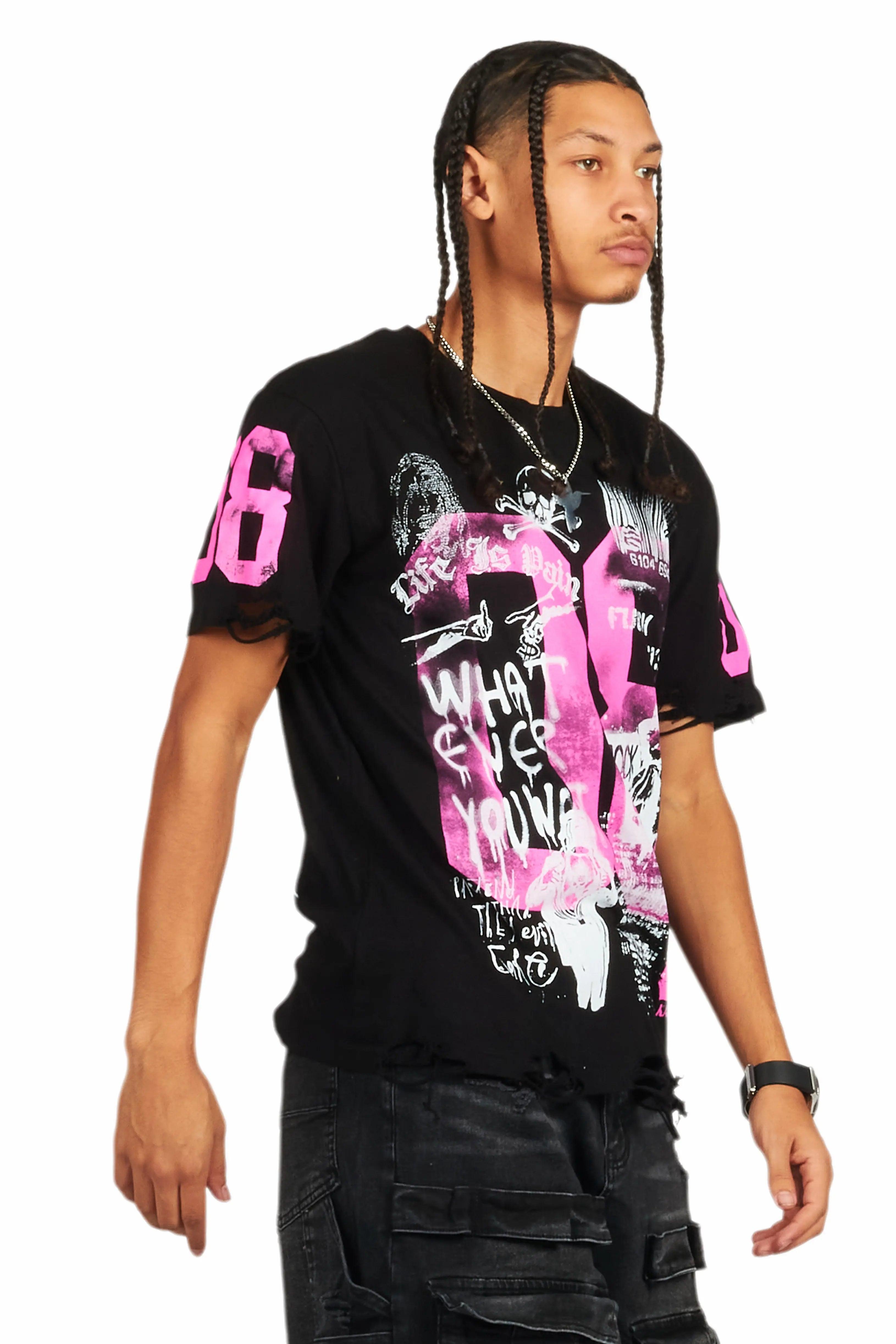 Grill Black/Pink Graphic Oversized T-Shirt Male Product Image