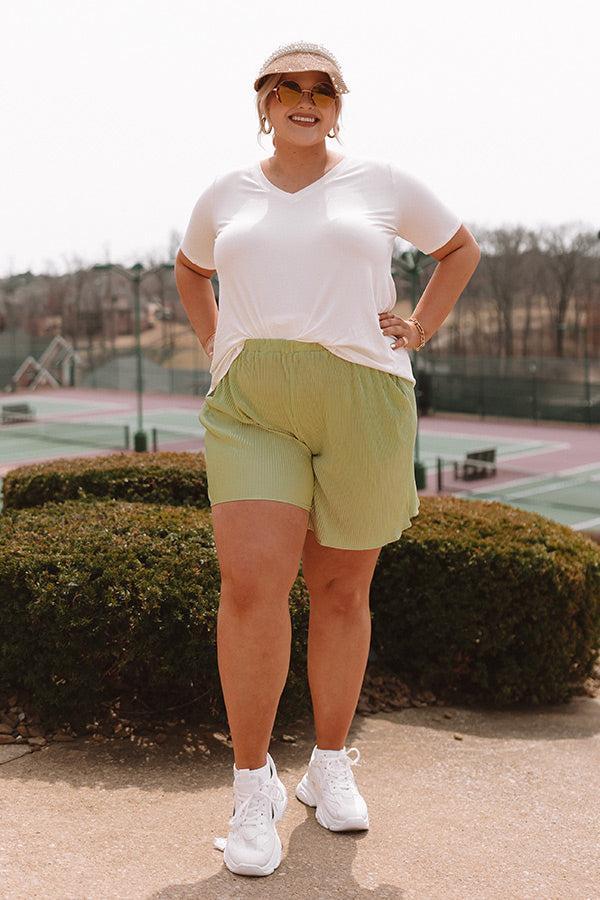 Tour The Town Pleated Shorts In Lime Punch Curves Product Image