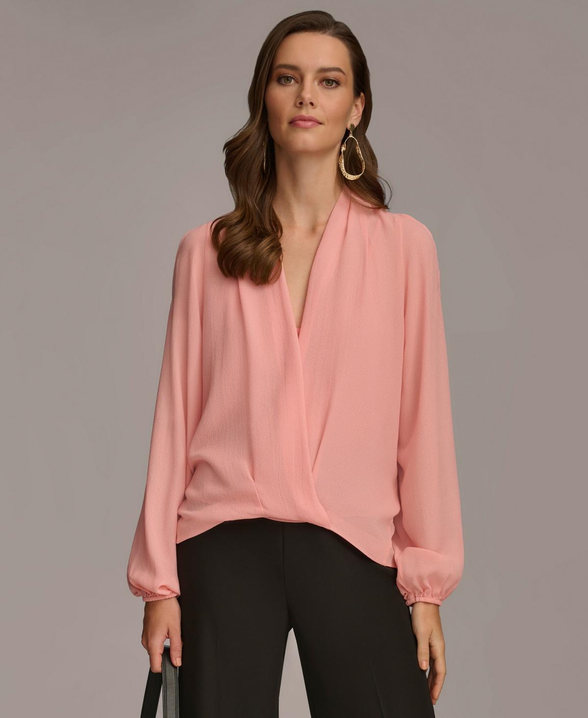 Donna Karan Womens Cold-Shoulder Faux-Wrap Blouse Product Image