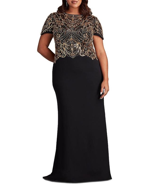 Womens Plus Beaded Crepe Sheath Gown Product Image