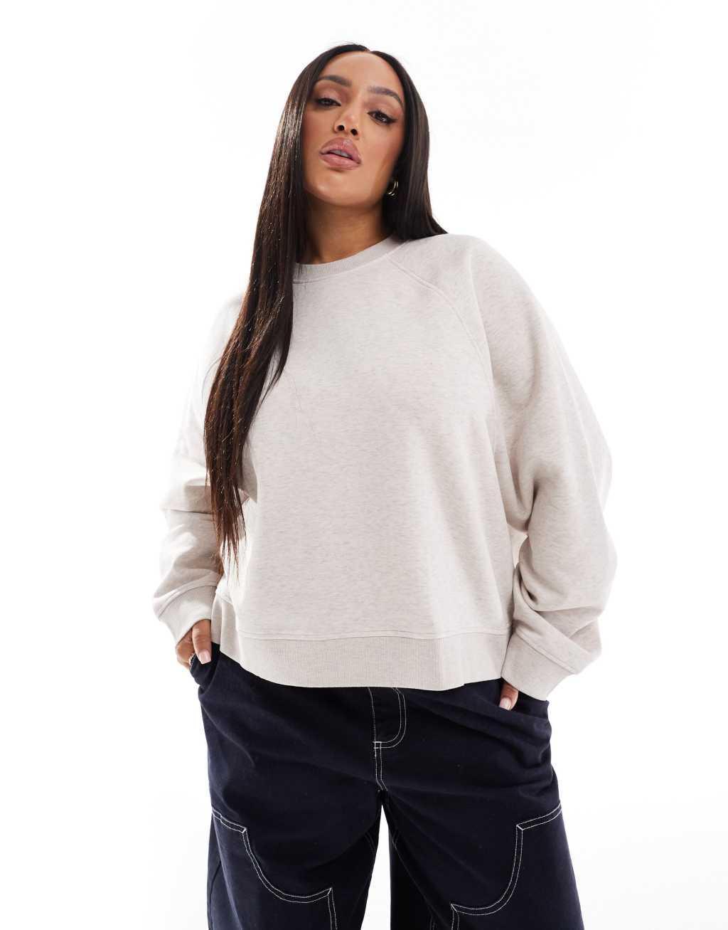 ASOS DESIGN Curve oversized sweatshirt with raglan detail in oatmeal Product Image