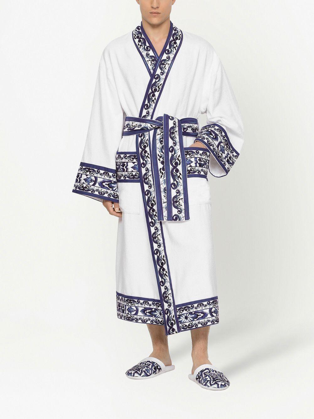 Majolica-print Trim Bathrobe In Multicolor Product Image