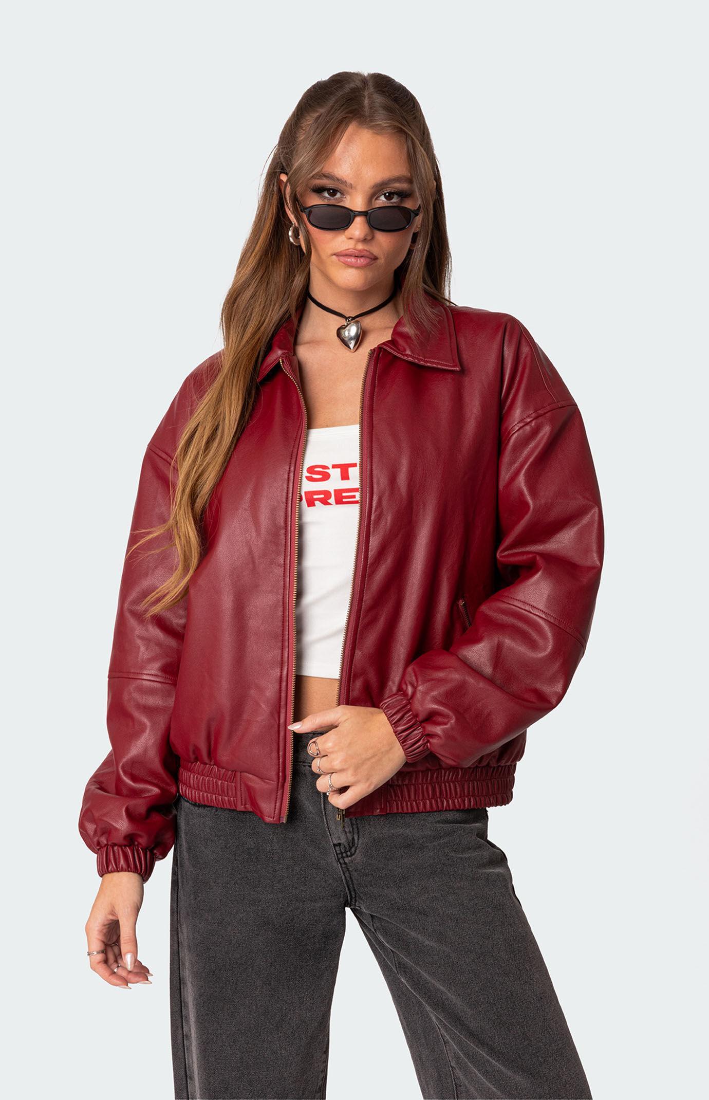 Edikted Women's Halley Faux Leather Bomber Jacket Product Image