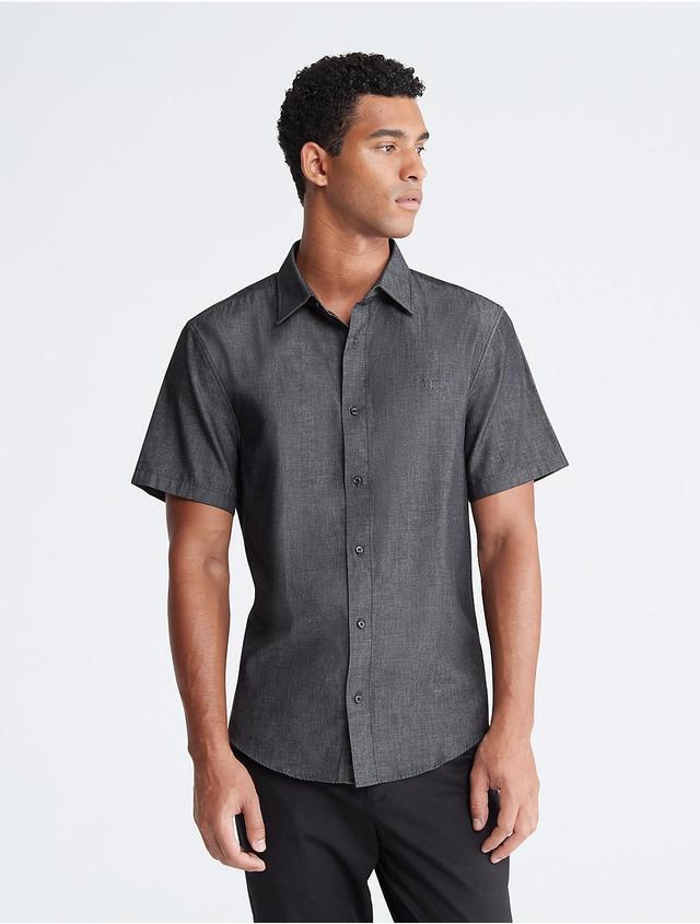 Calvin Klein Mens Chambray Classic Short Sleeve Button-Down Shirt - Black - L Product Image