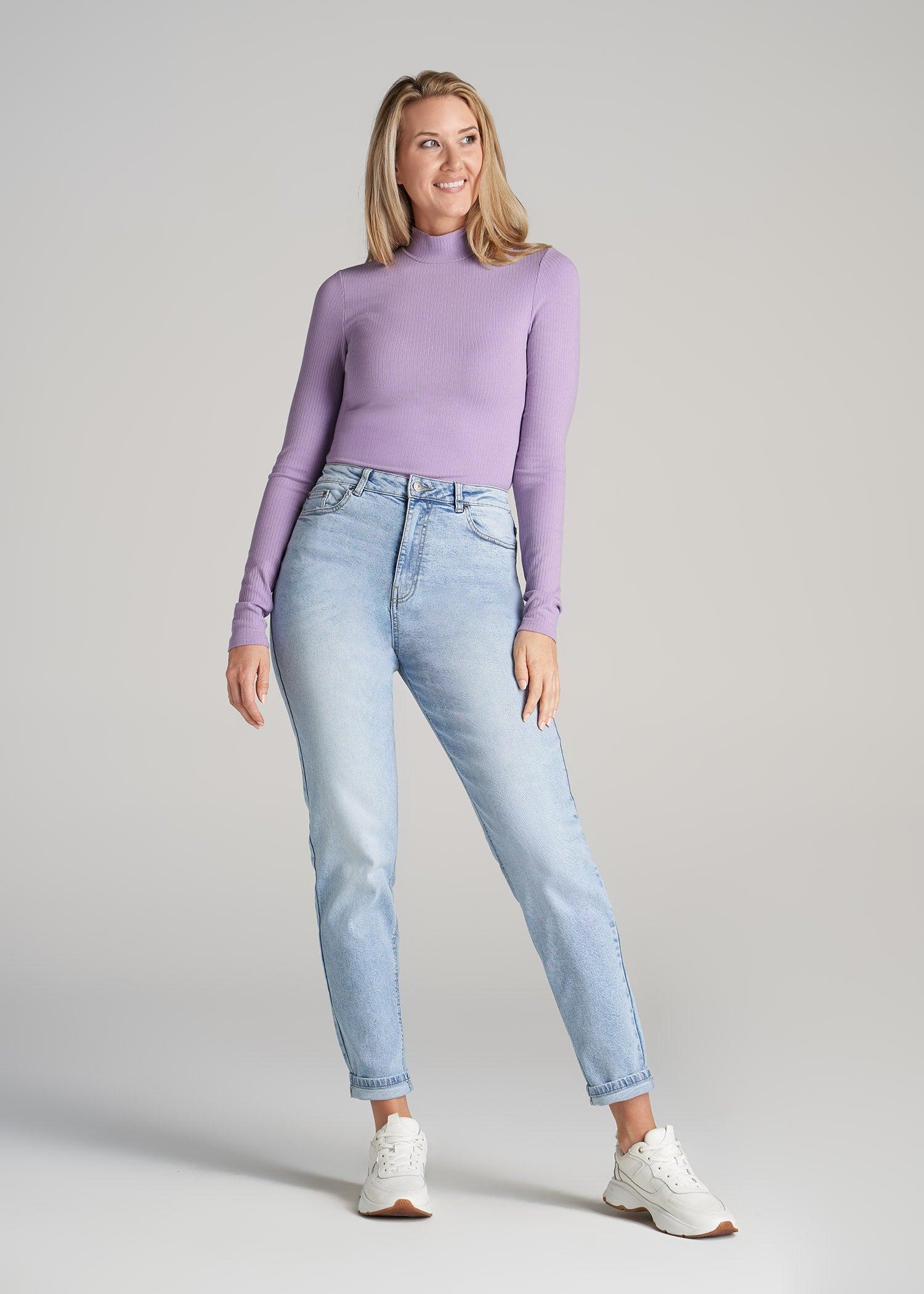 Long Sleeve Mock Neck Ribbed Top for Tall Women in Lavender Frost Female Product Image