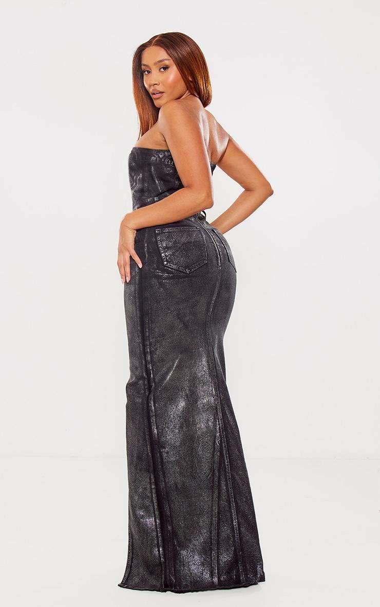 Shape Silver Metallic Denim Bandeau Maxi Dress Product Image