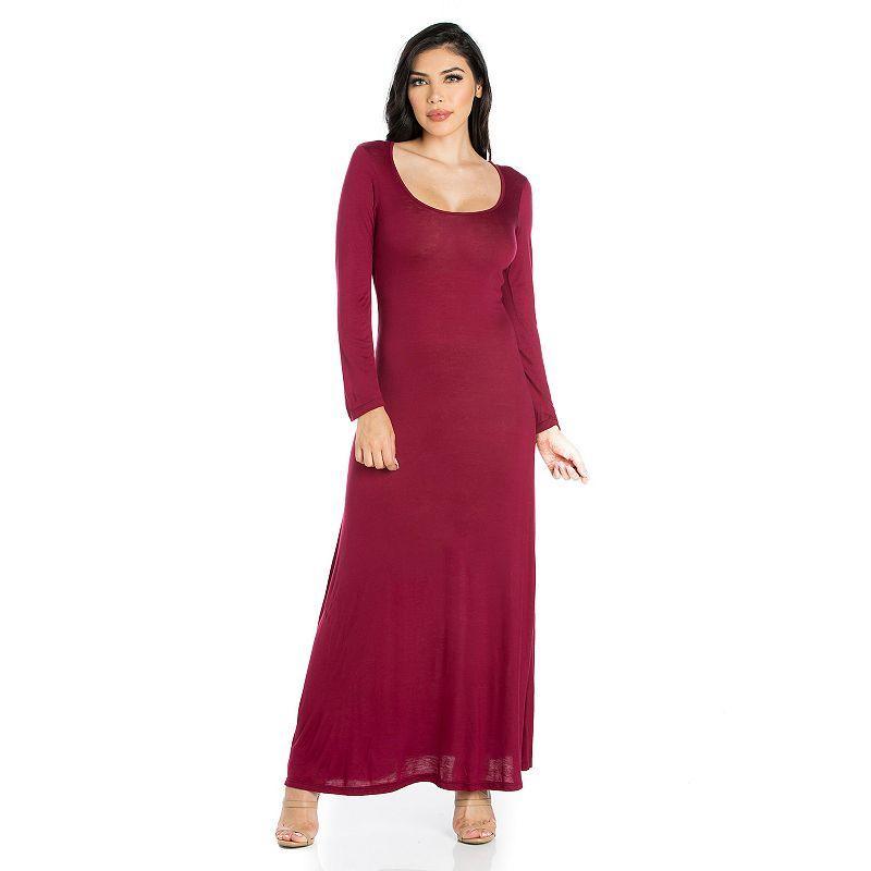 Womens 24seven Comfort Apparel Scoopneck Long Sleeve Maxi Dress Red Product Image