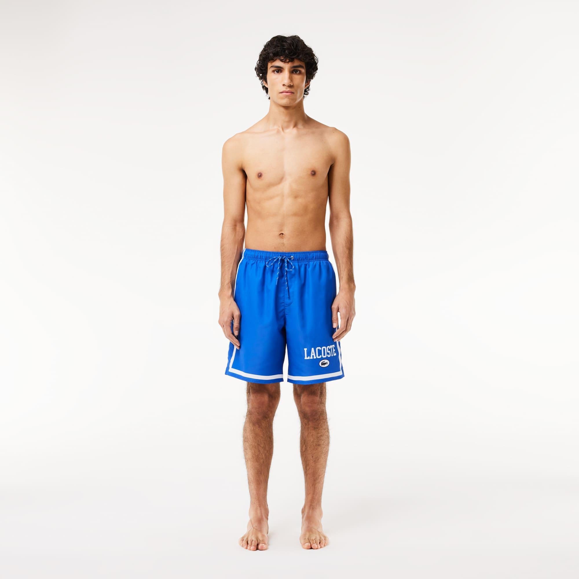 Long Lacoste Print Swim Trunks Product Image