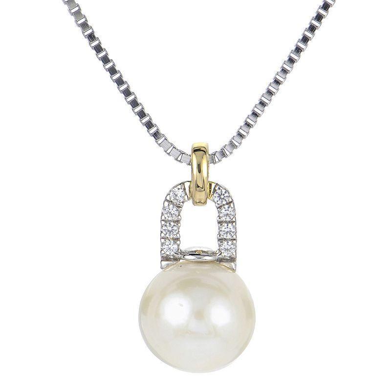 PearLustre by Imperial 14k Gold Over Silver Two Tone Freshwater Cultured Pearl & Lab-Created White Sapphire Pendant Necklace, Womens Product Image