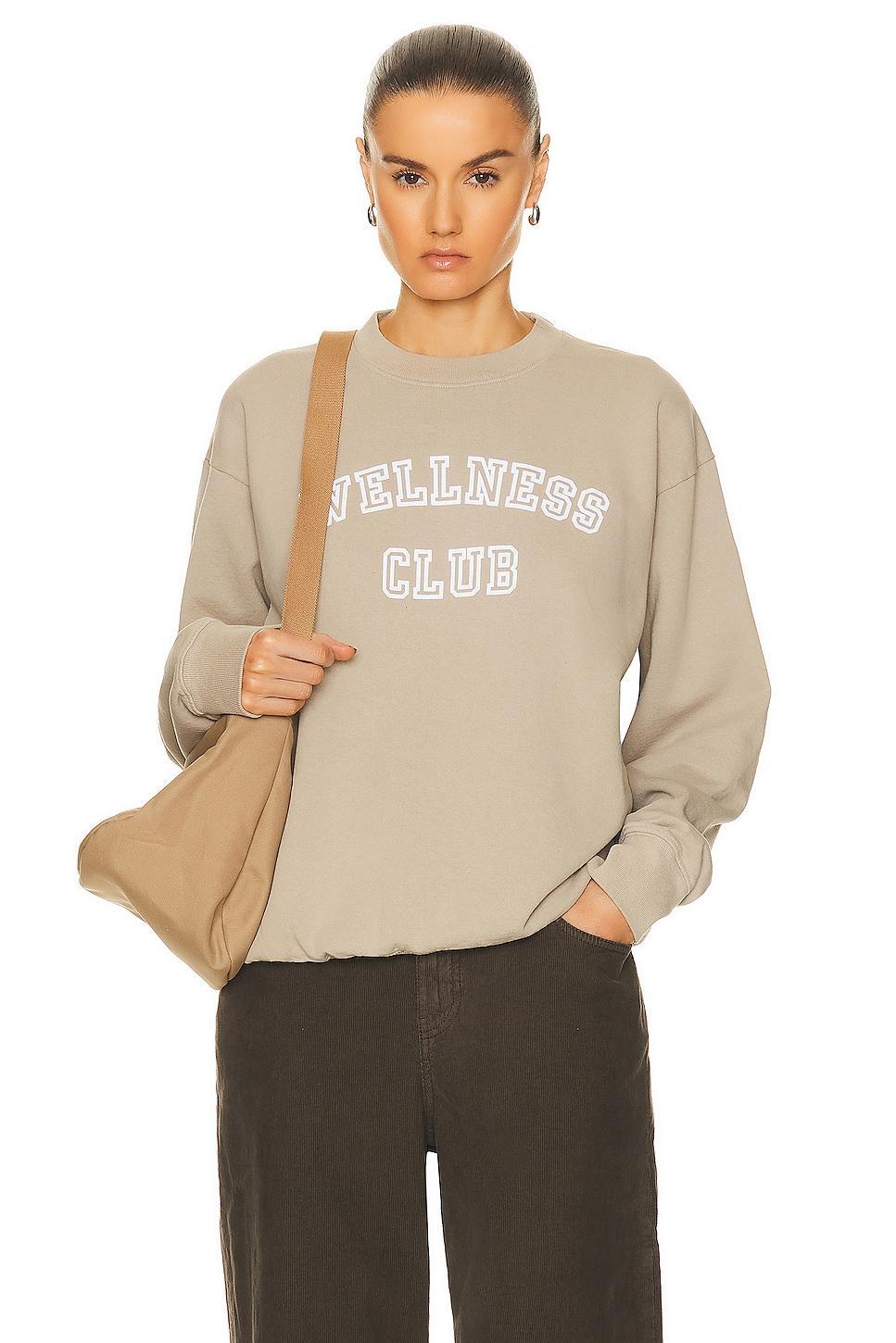 Sporty & Rich Wellness Club Flocked Crewneck Sweater in Elephant - Taupe. Size L (also in ). Product Image