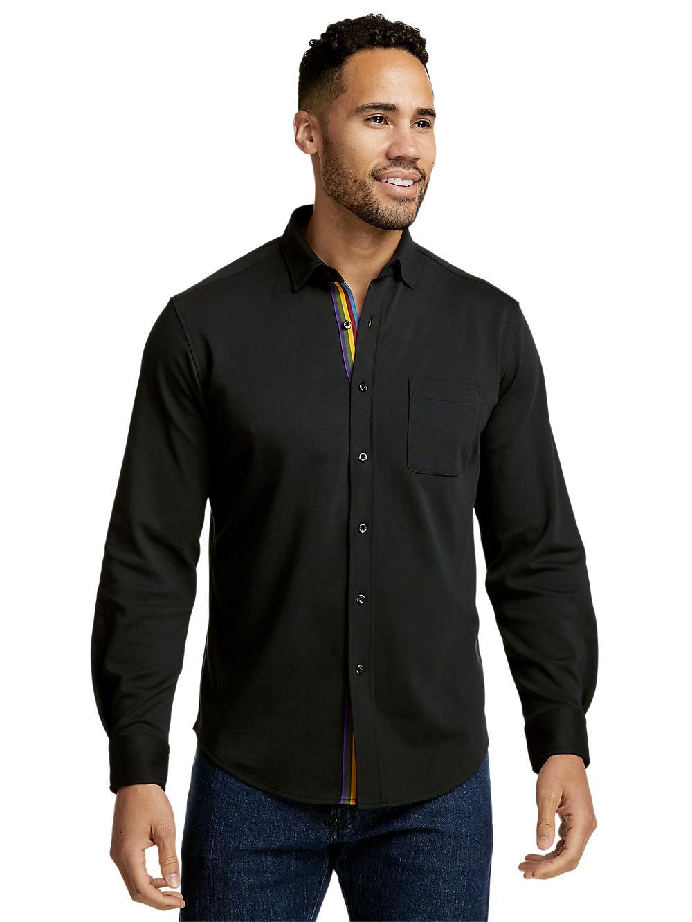 Mercerized Cotton Button Front Polo - Black Product Image