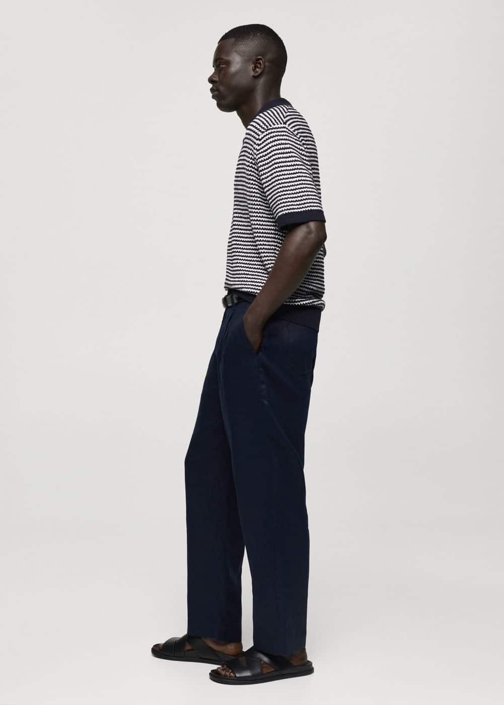 MANGO MAN - Relaxed fit 100% linen pants dark navyMen Product Image