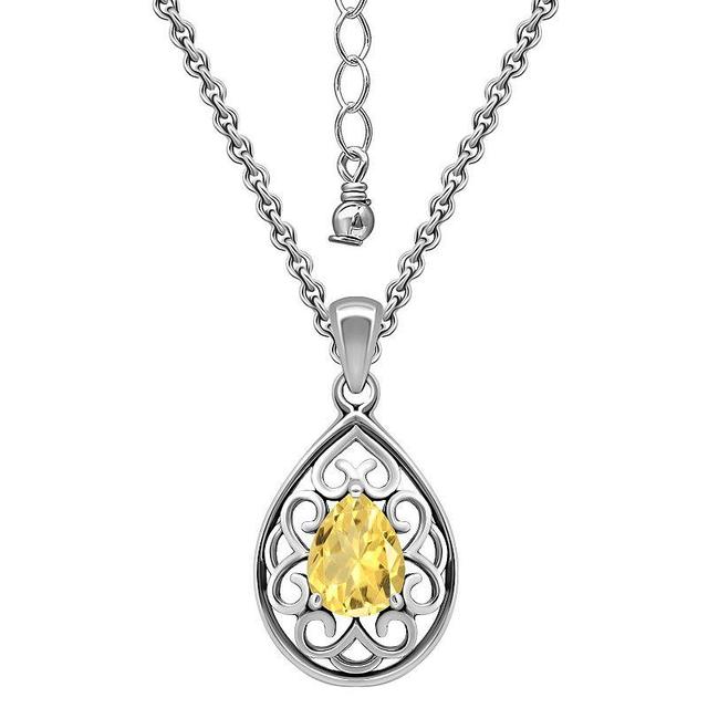 Aleure Precioso Sterling Silver Pear Shaped Gemstone Pendant Necklace, Womens Silver Tone Yellow Product Image