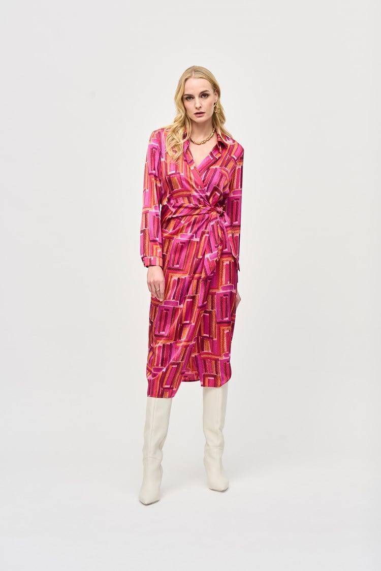 Satin Geometric Print Wrap Dress Product Image