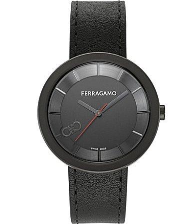 Salvatore Ferragamo Womens Swiss Black Leather Strap Watch 35mm Product Image