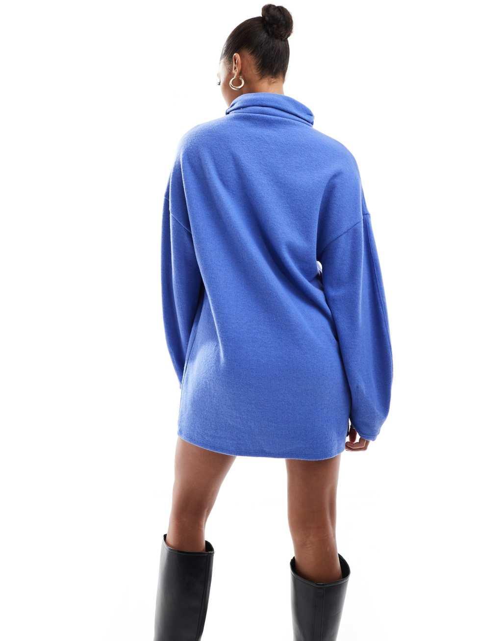 ASOS DESIGN supersoft cocoon sleeve funnel neck mini dress in blue Product Image