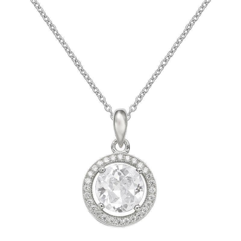 PRIMROSE Sterling Silver Cubic Zirconia Halo Pendant Necklace, Womens Grey Product Image