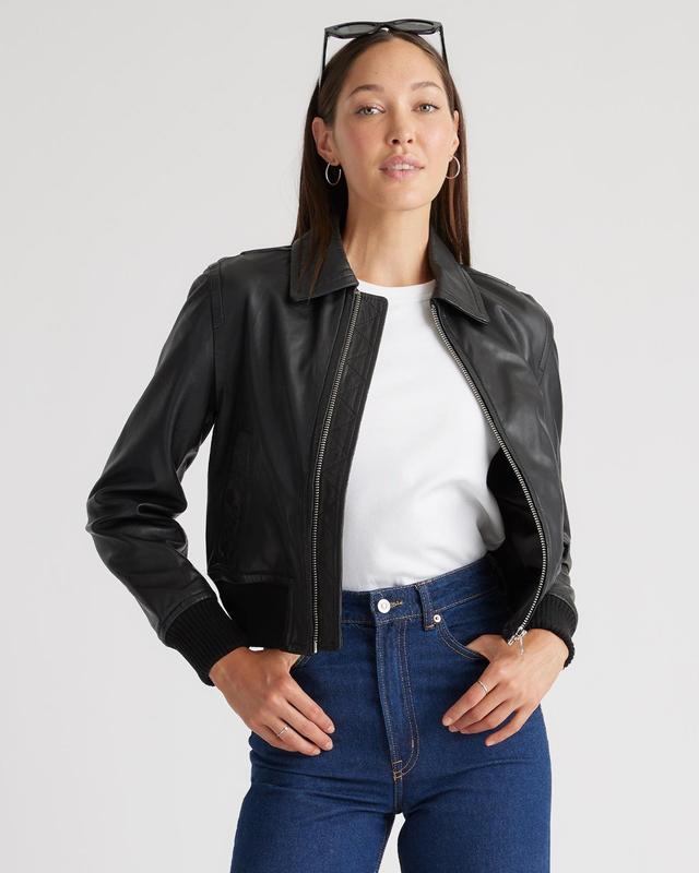 Women's 100% Washed Leather Bomber Jacket Product Image