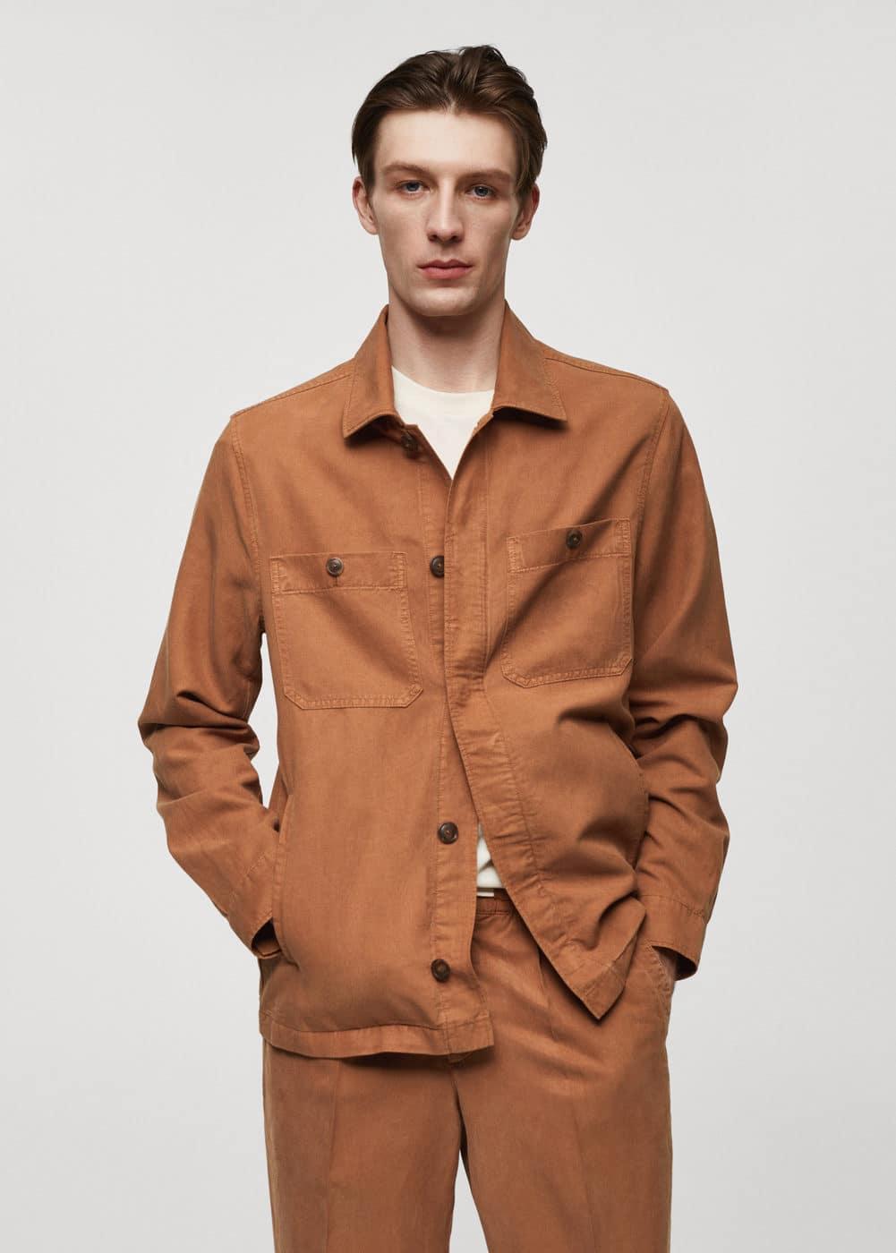 MANGO MAN - Slim-fit Tencel linen overshirt burnt orangeMen Product Image