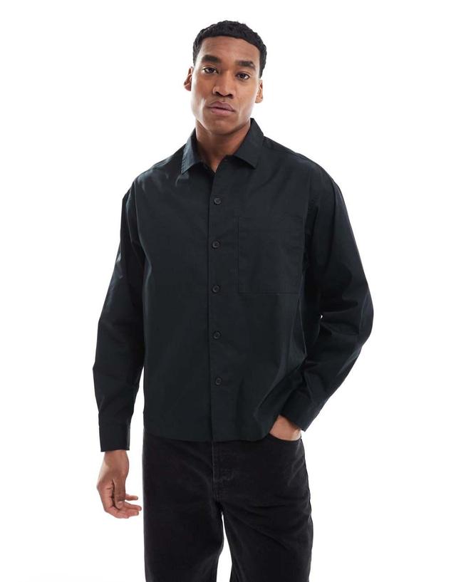 ASOS DESIGN boxy oversized button poplin shirt in black Product Image