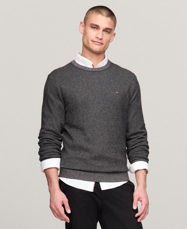 Tommy Hilfiger Mens Crewneck Two-Tone Cotton Cashmere Sweater - Black Product Image