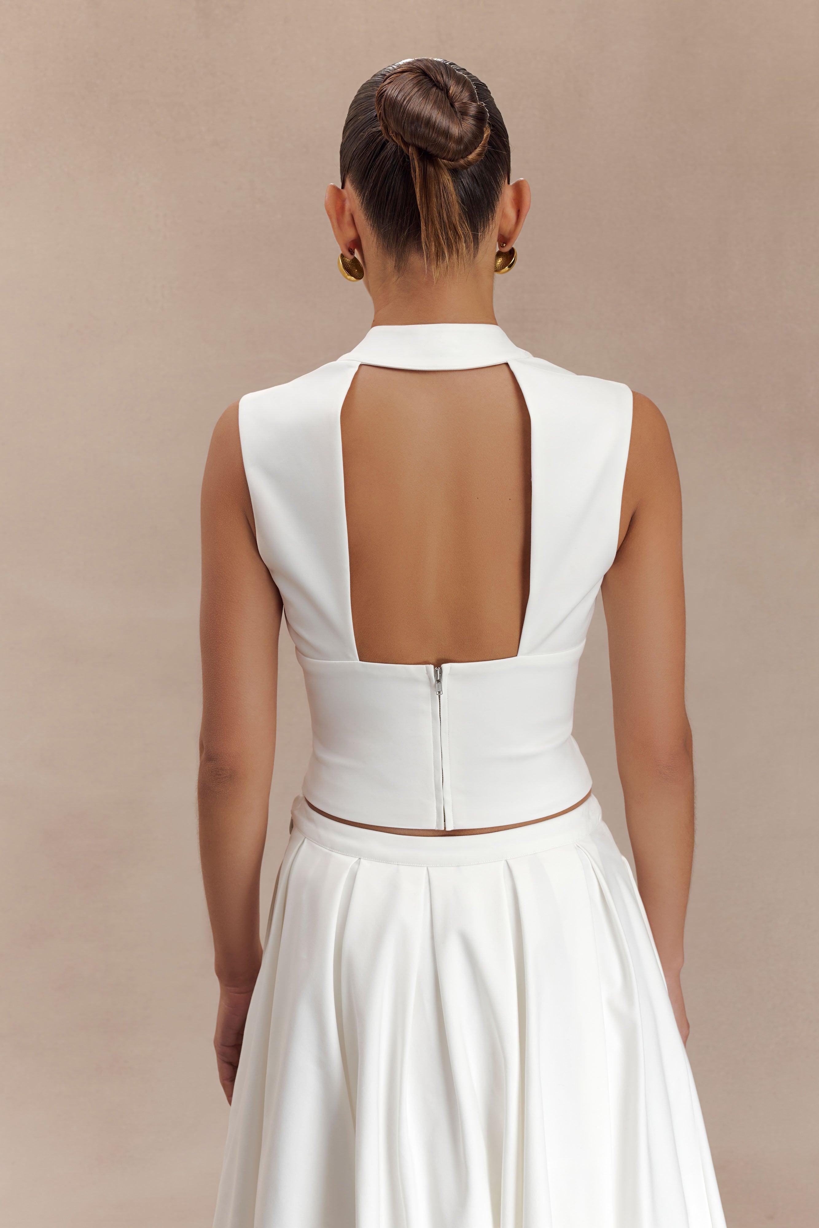 Jemima Sleeveless Cross Over Top - White Product Image