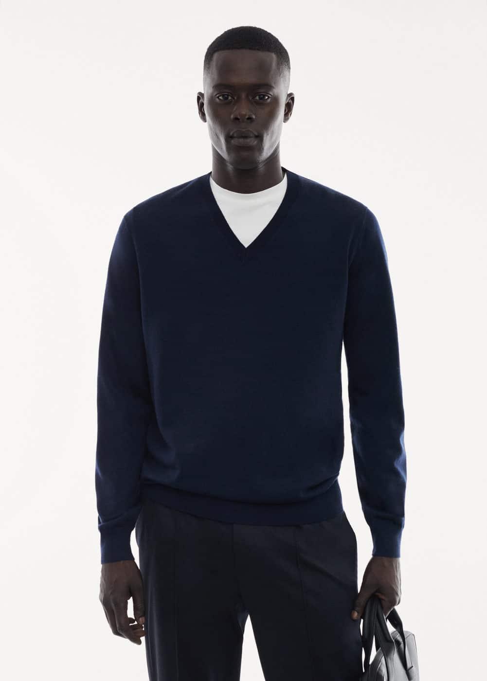 MANGO MAN - 100% merino wool V-neck sweater dark navyMen Product Image