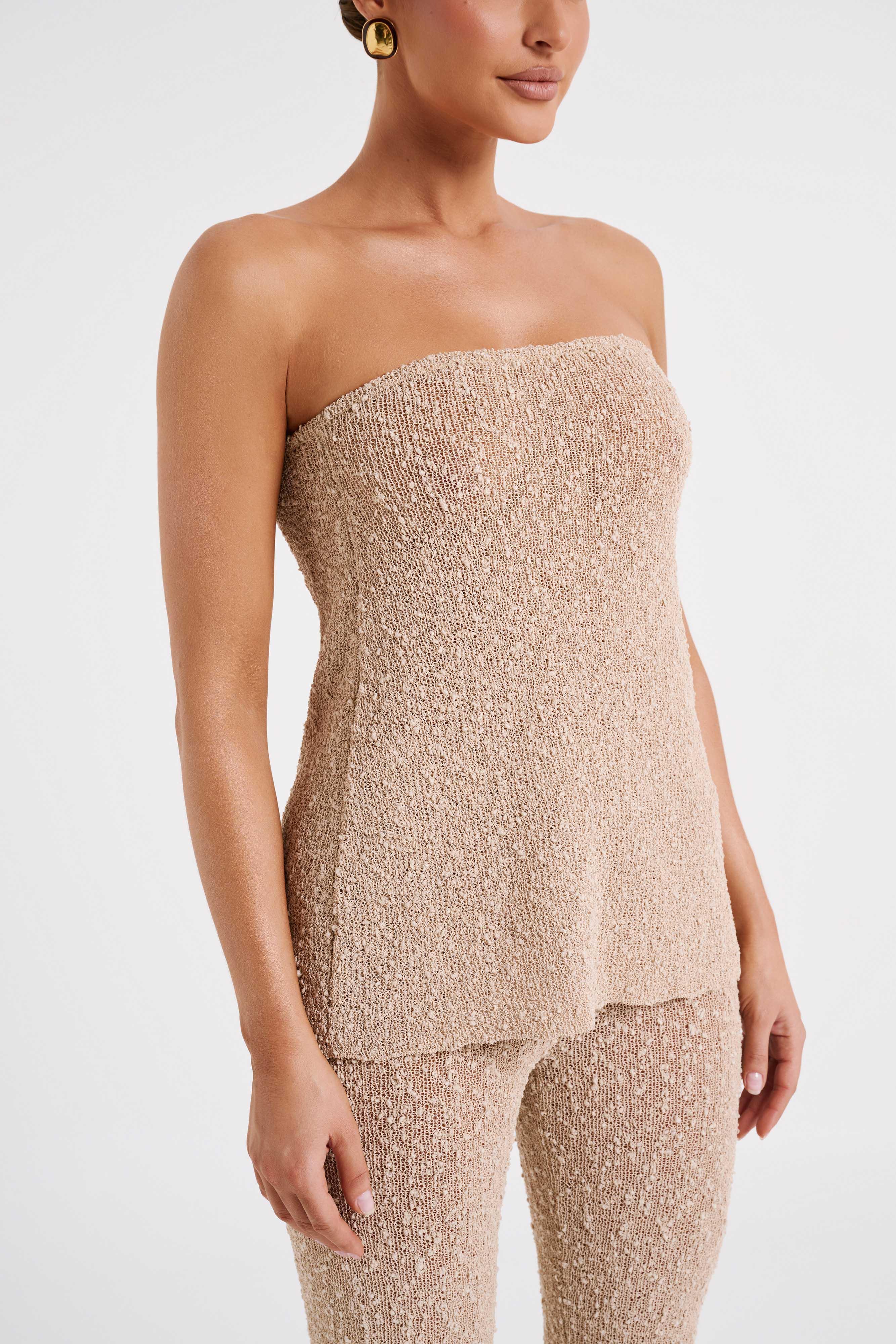 Irma Strapless Boucle Top - Wheat Product Image