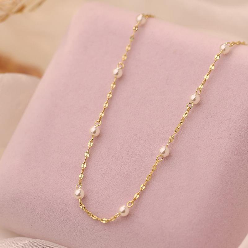 925 Sterling Silver Faux Pearl Necklace Product Image