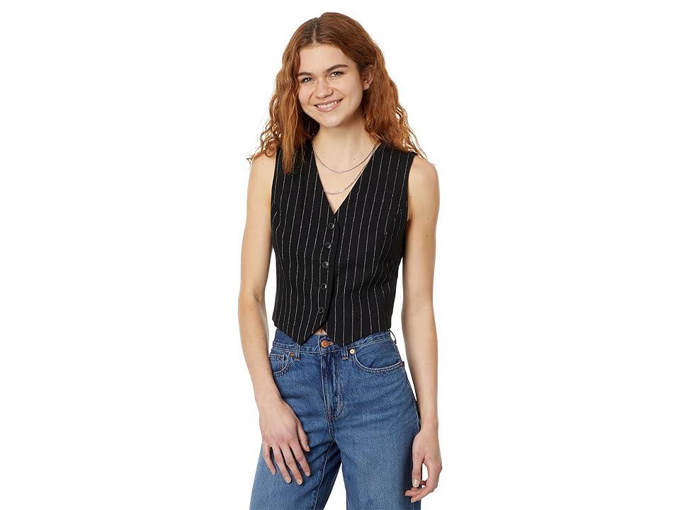 Madewell Wool Button-Front Vest in Pinstripe (Almost ) Women's Blouse Product Image