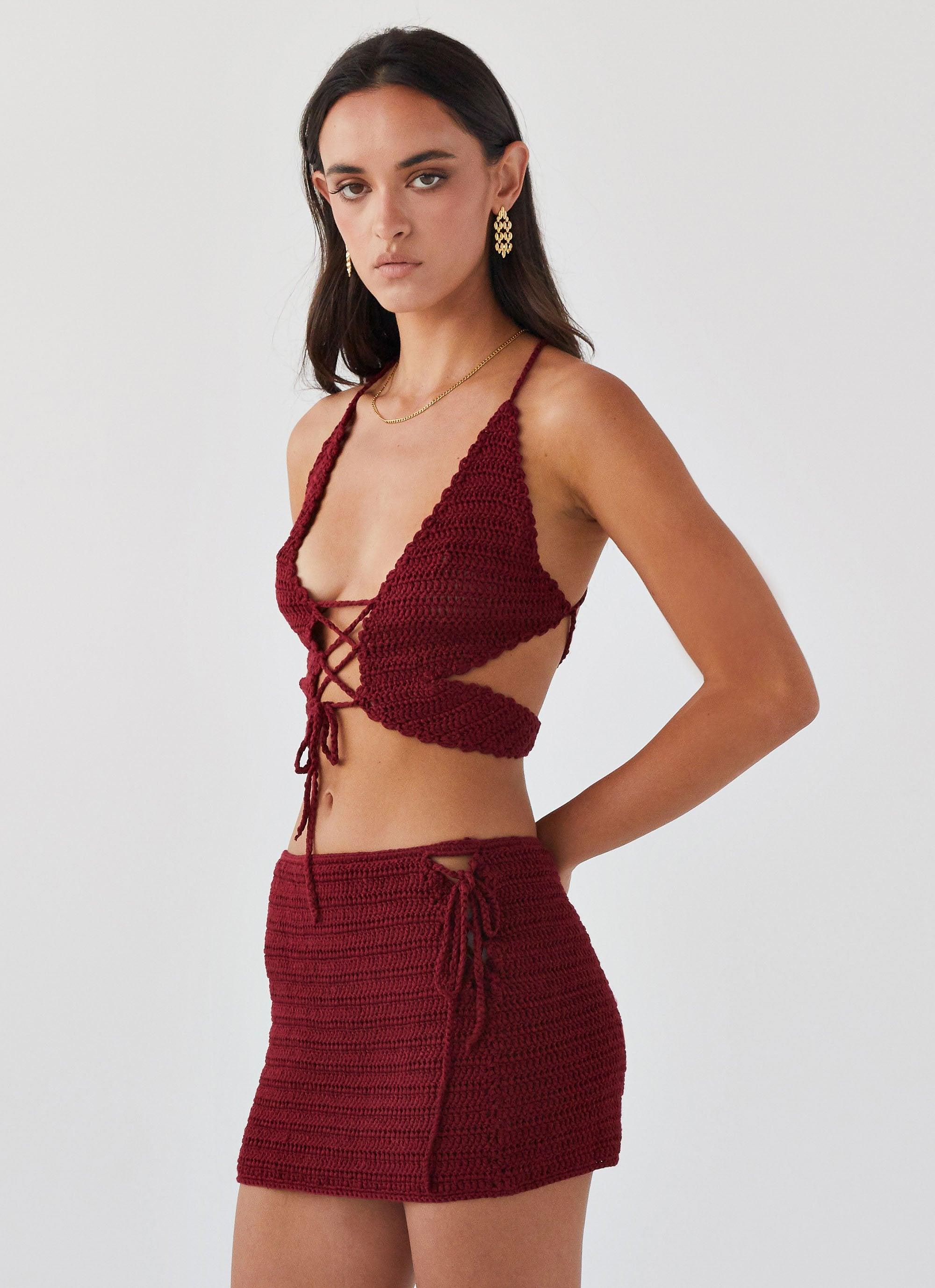 Wild Hearts Crochet Mini Skirt - Cherry Rose Product Image