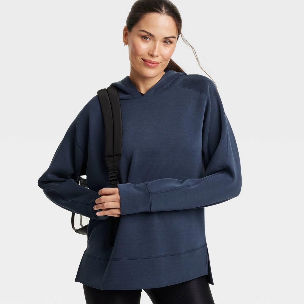 Women's Airy Sleek Legging Friendly Hooded Sweatshirt - All In Motion™ Navy Blue XL Product Image