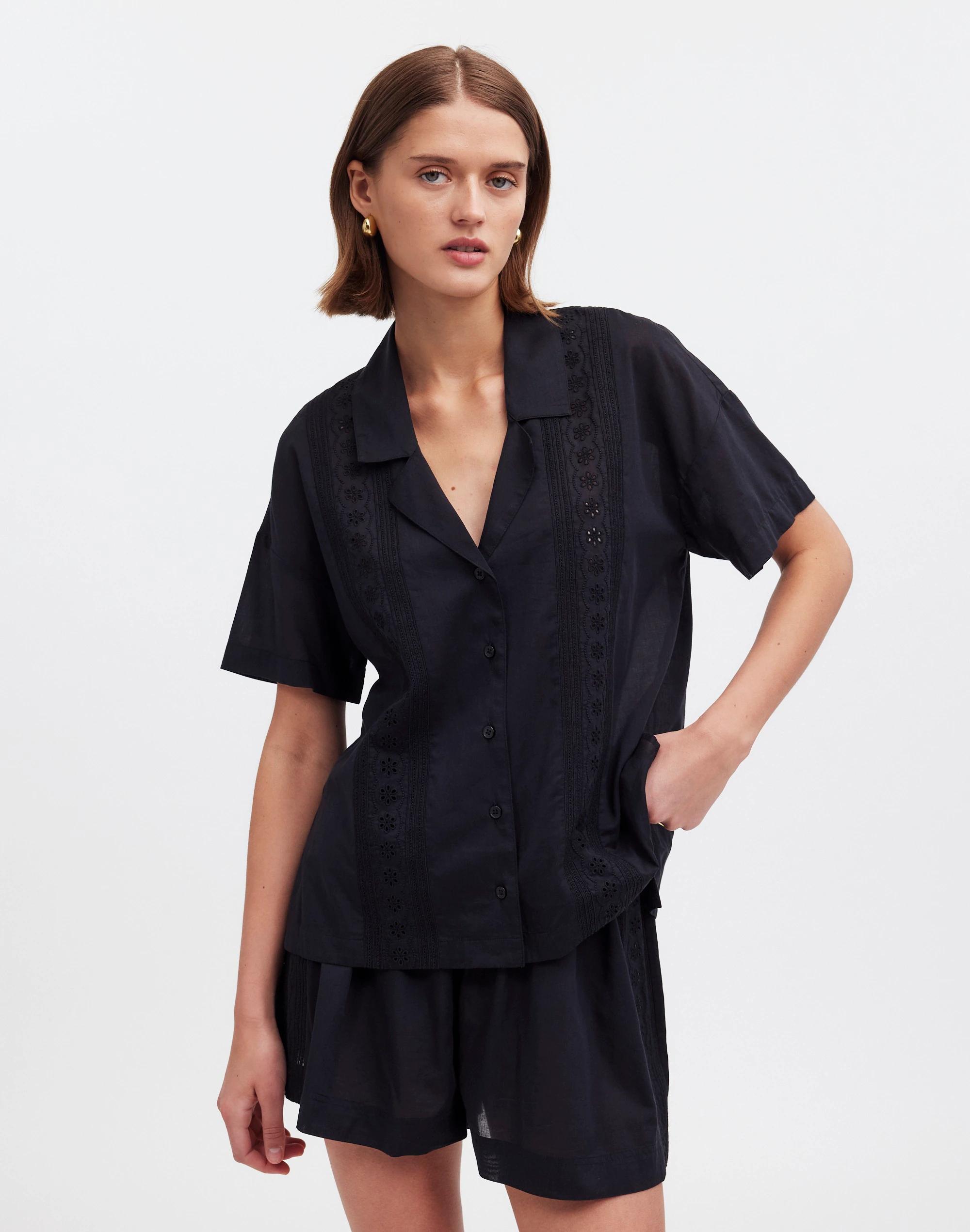 Embroidered Button-Front Cover-Up Shirt Product Image