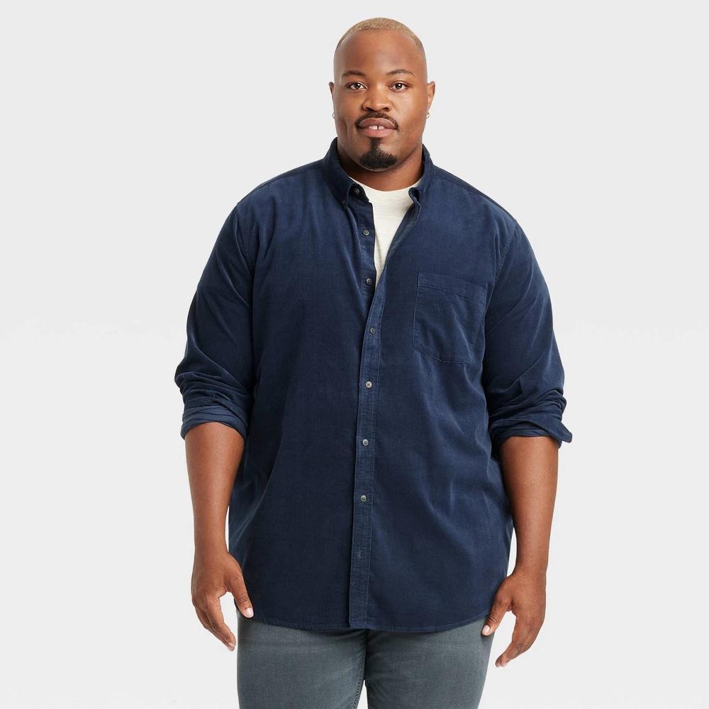 Mens Big & Tall Long Sleeve Mid-Weight Corduroy Button-Down Shirt - Goodfellow & Co Blue 4XLT Product Image