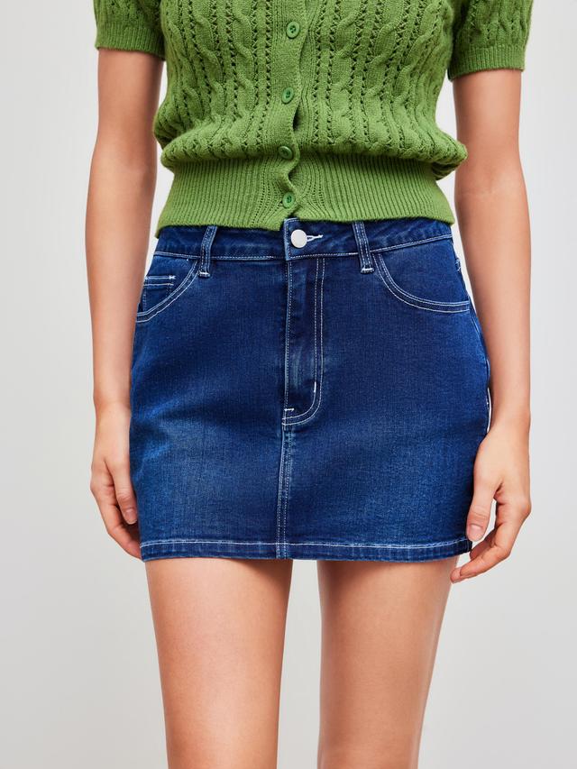 High Stretch Cider Denim Mid Rise Solid Pocket Mini Skirt Product Image