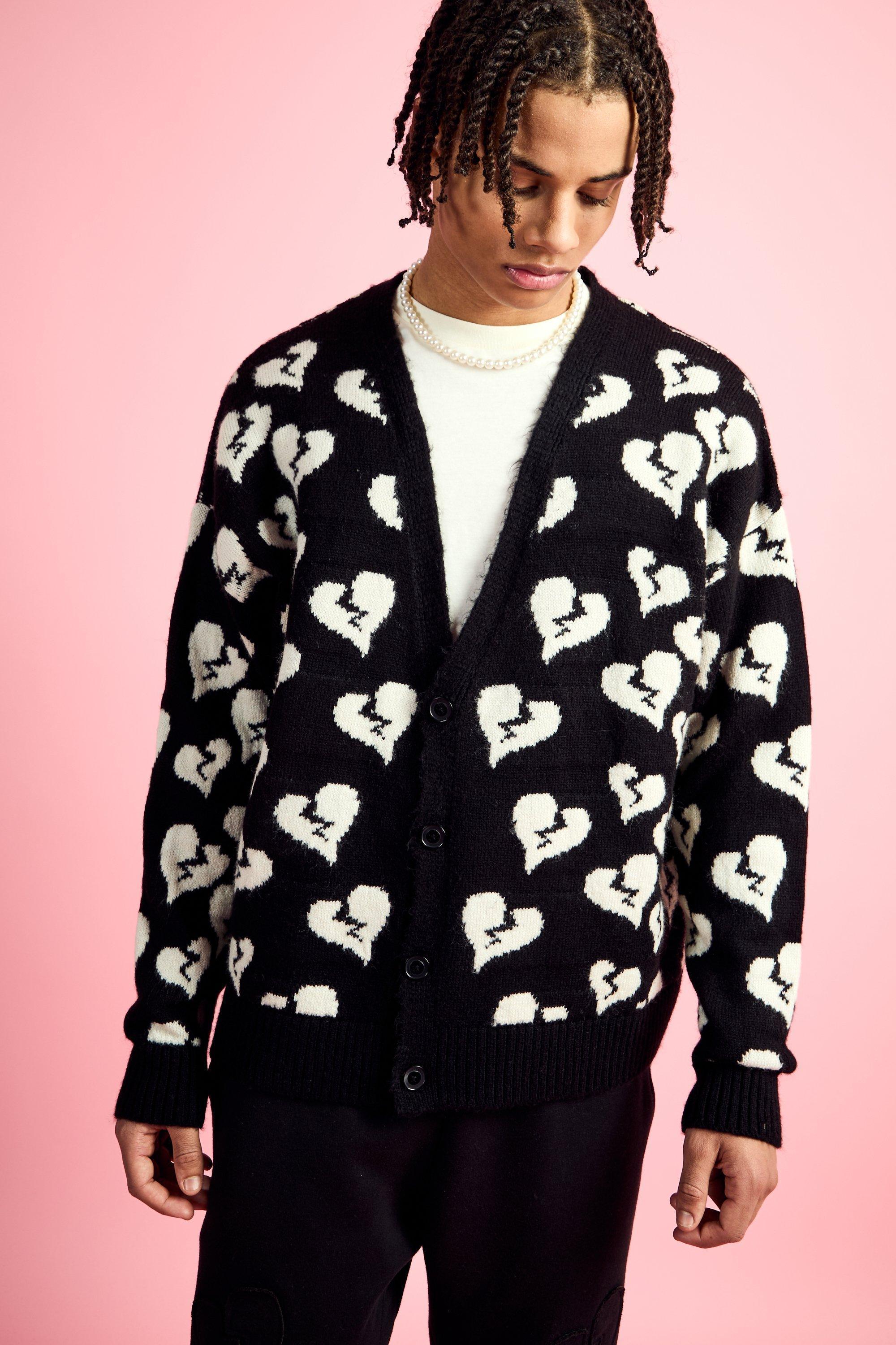 Oversized Fit Cardigan With All Over Print | boohooMAN USA Product Image