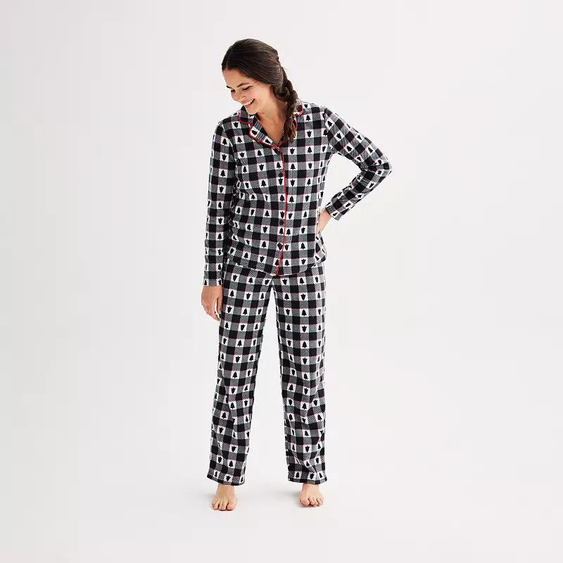 Womens Jammies For Your Families Winter Plaid Notch Pajama Top & Pajama Bottoms Set Product Image