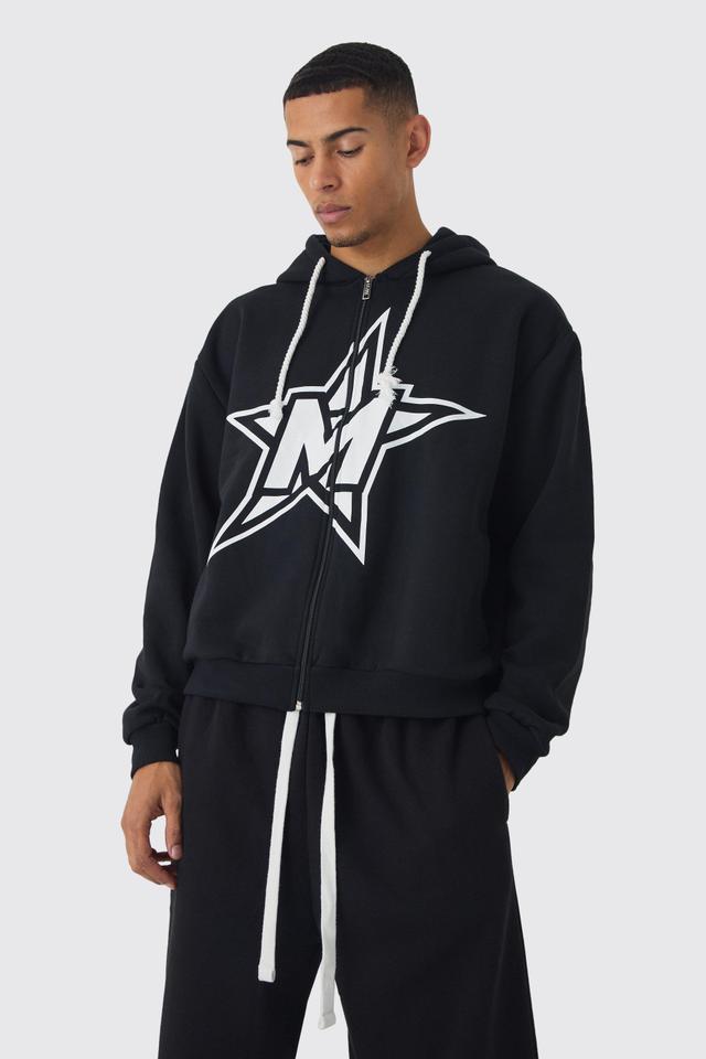 Oversized Boxy Rope Drawcords Varsity Zip Through Hoodie | boohooMAN USA Product Image