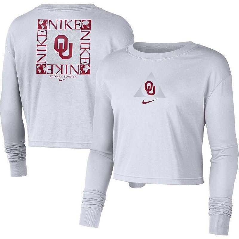 Womens Nike White Oklahoma Sooners Seasonal Cropped Long Sleeve T-shirt Product Image