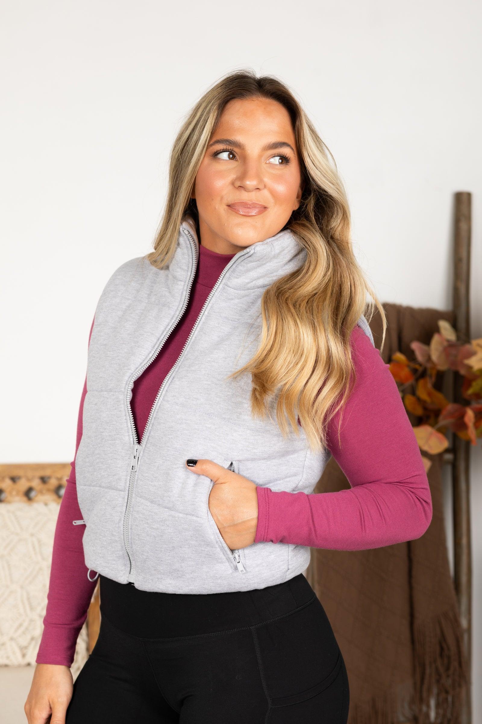 Heather Grey High Neck Puffer Vest Product Image