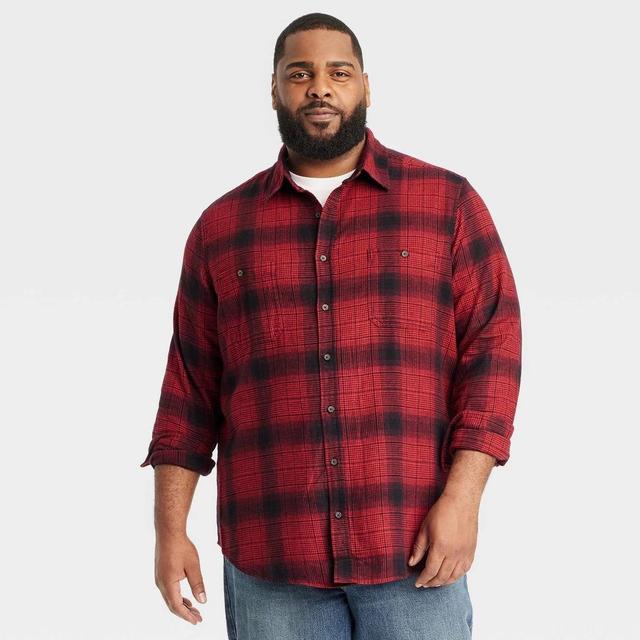 Mens Big & Tall Mid-Weight Flannel Long Sleeve Button-Down Shirt - Goodfellow & Co Carmine Red XLT Product Image