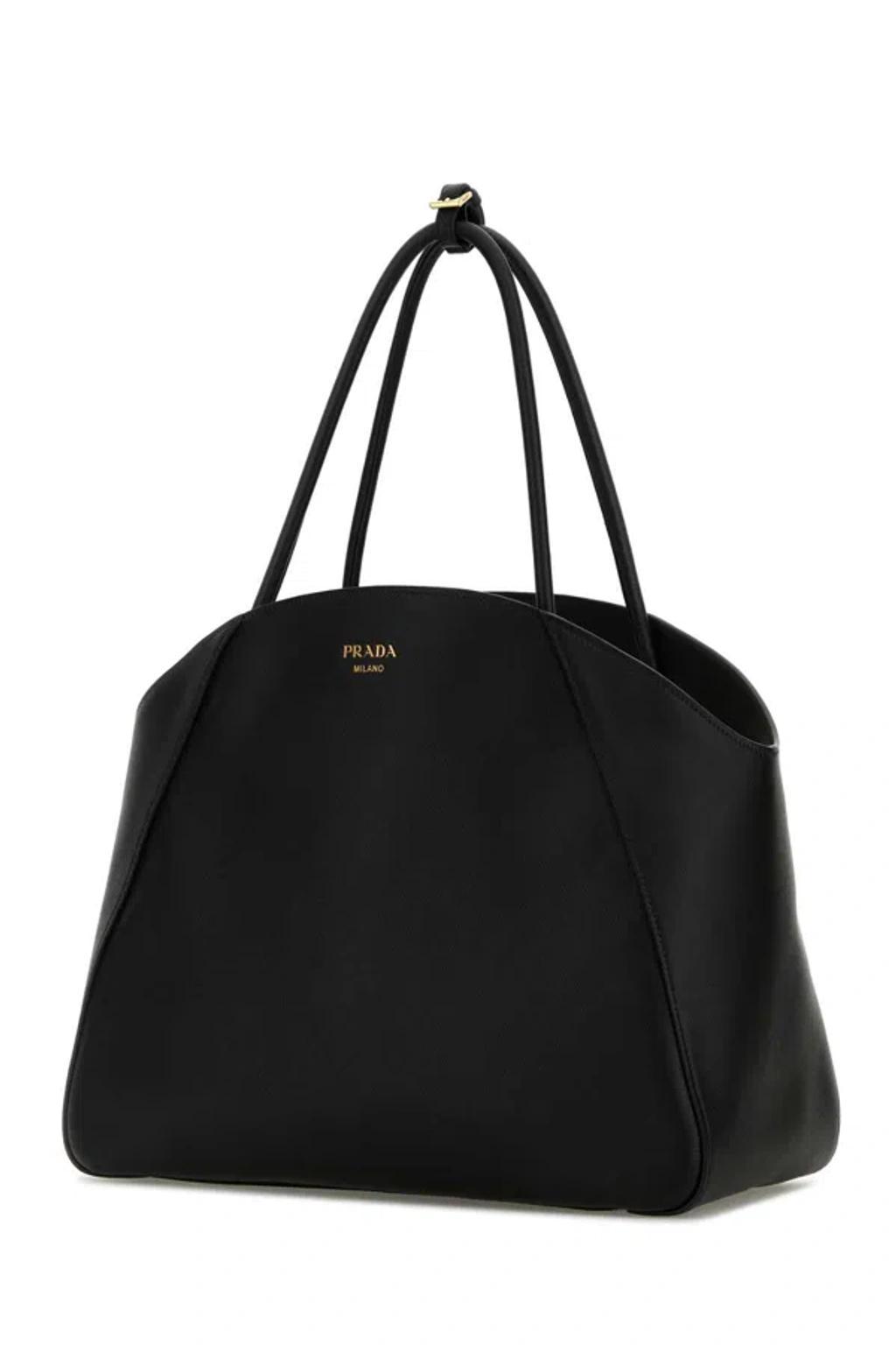 PRADA Large Leather Tote Bag In Black Product Image