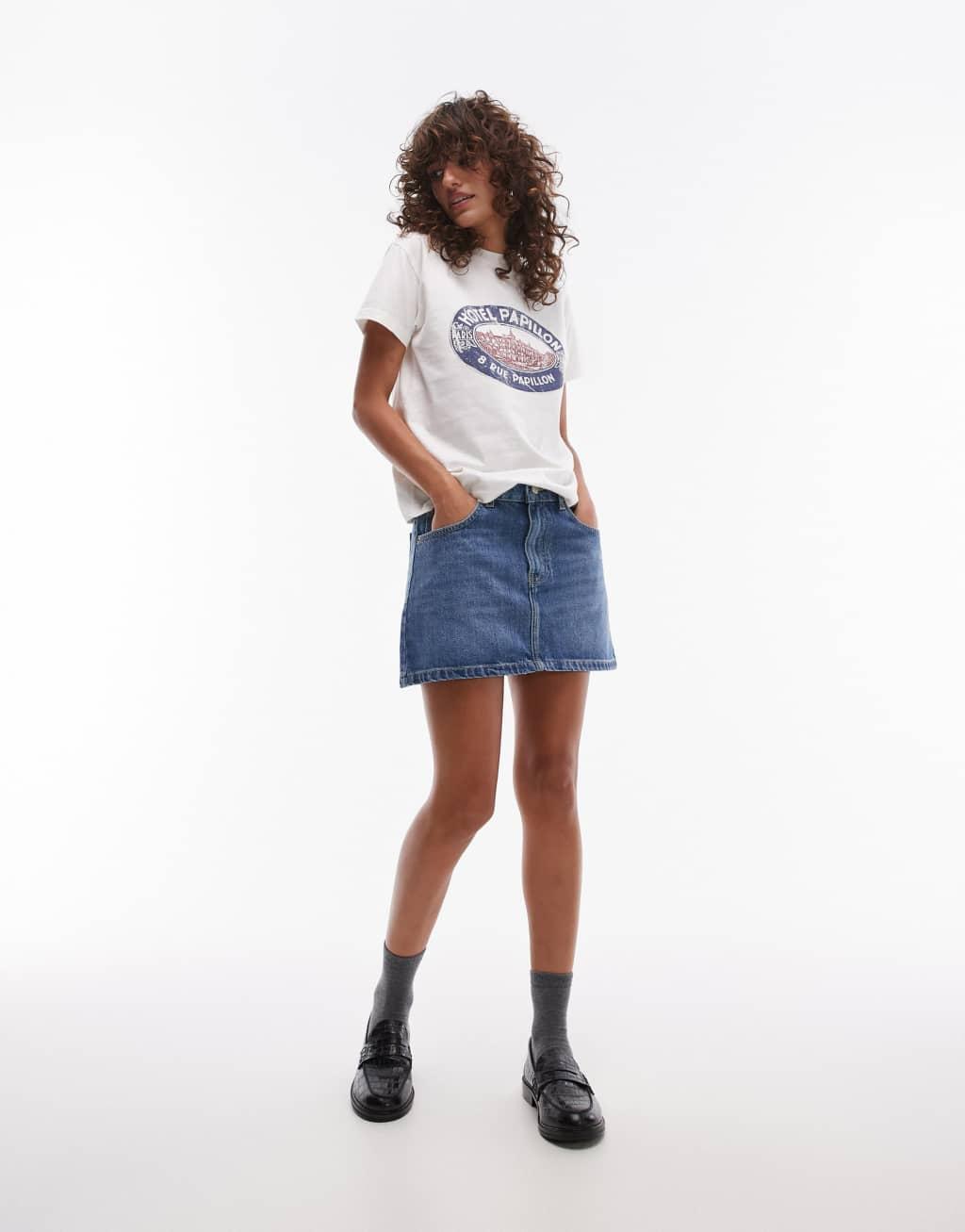 Topshop denim pelmet mini skirt in mid blue Product Image