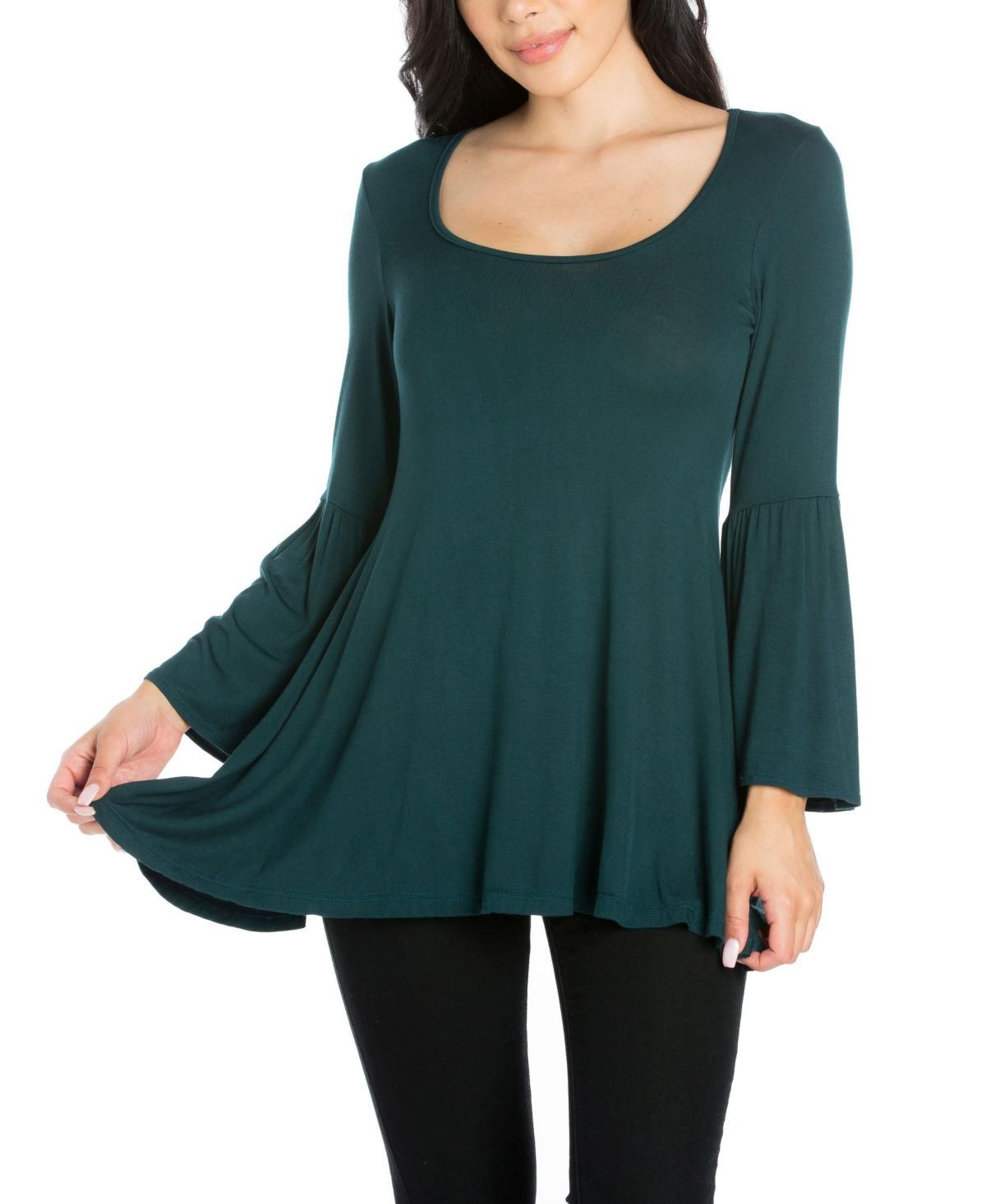 24Seven Comfort Apparel Women Swing High Low Bell Sleeve Tunic Top Product Image