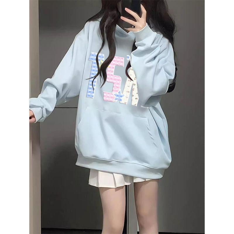 Long-Sleeve Letter Applique Hoodie Product Image