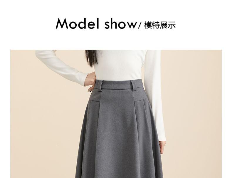 High Rise Plain Midi A-Line Skirt Product Image