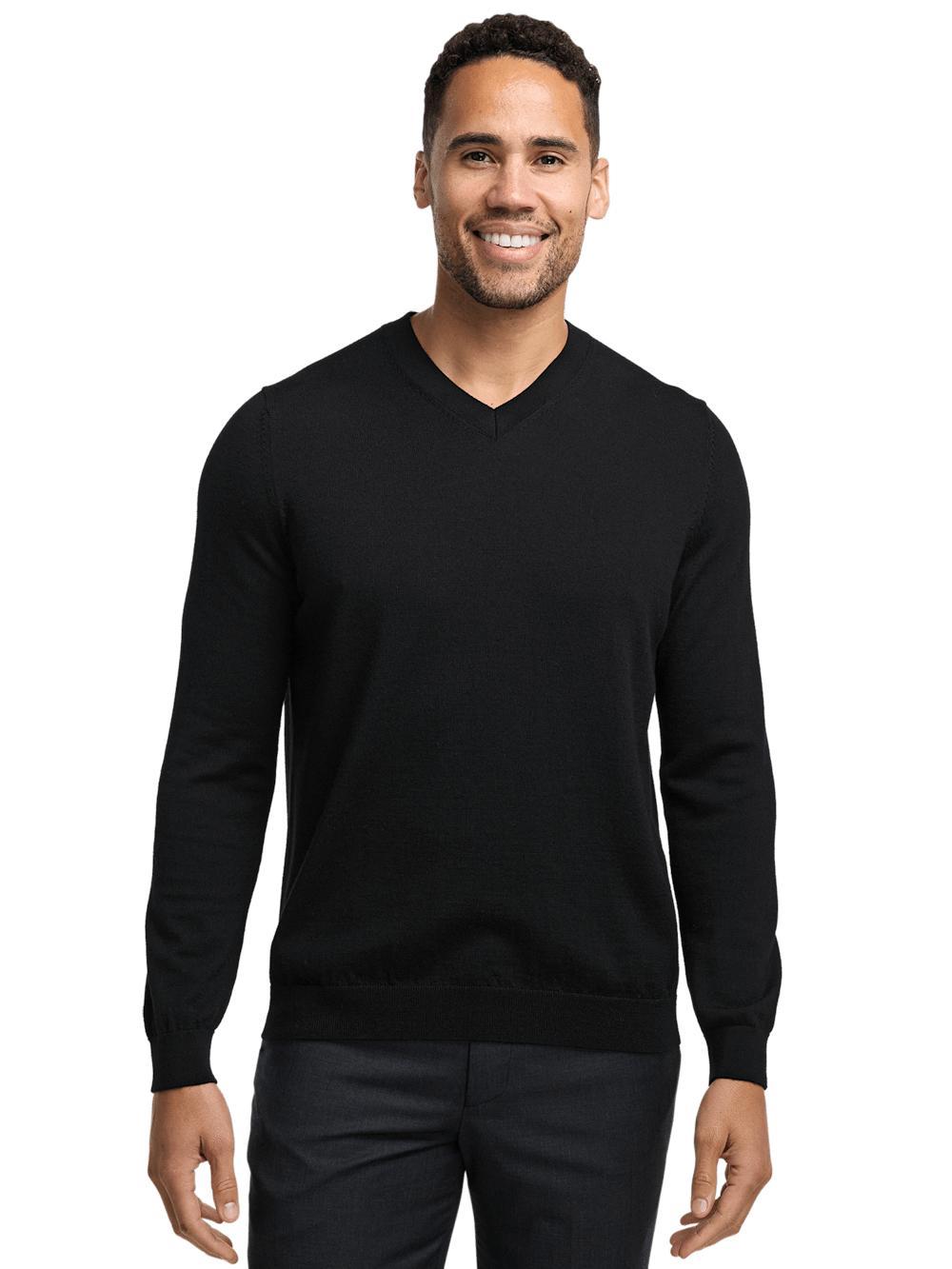 Merino Wool V-neck Sweater - Black Product Image