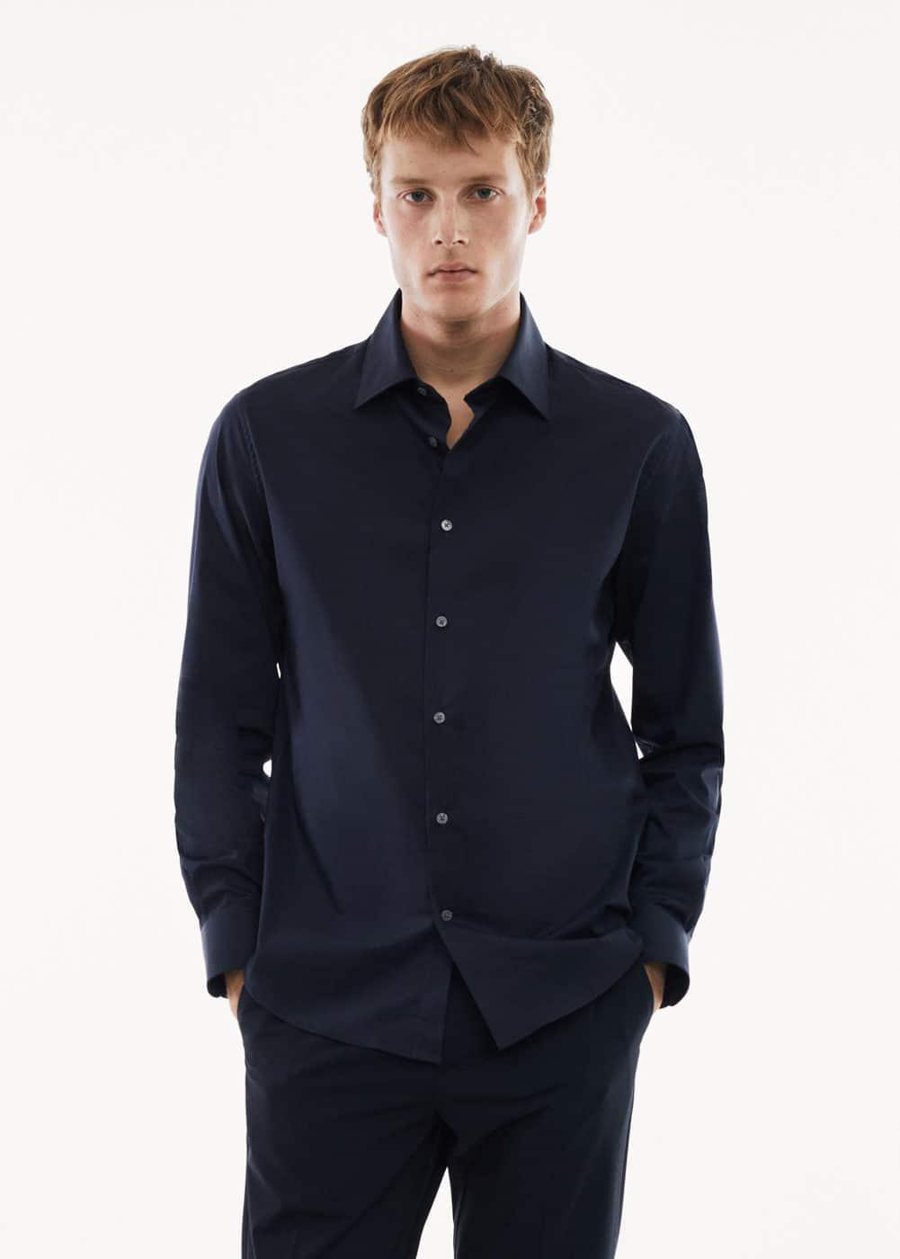 MANGO MAN - Slim fit stretch cotton shirt navyMen Product Image